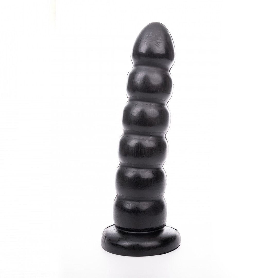 Hung System Yoo-Hoo geribbelde dildo 27,5 cm zwart met kralen