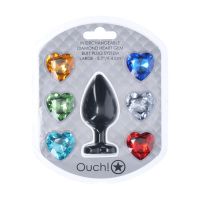 Ouch! Gem Heart Silicone Anaalplug Large Zwart, afbeelding 2