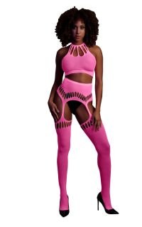 Ouch! Halter Croptop met Jarretelgordel en Kousen