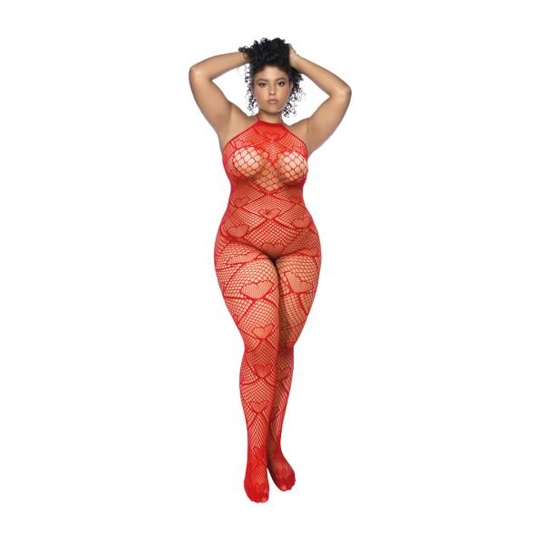 Mapalé Hart Patroon Visnet Bodystocking met Strassteentjes