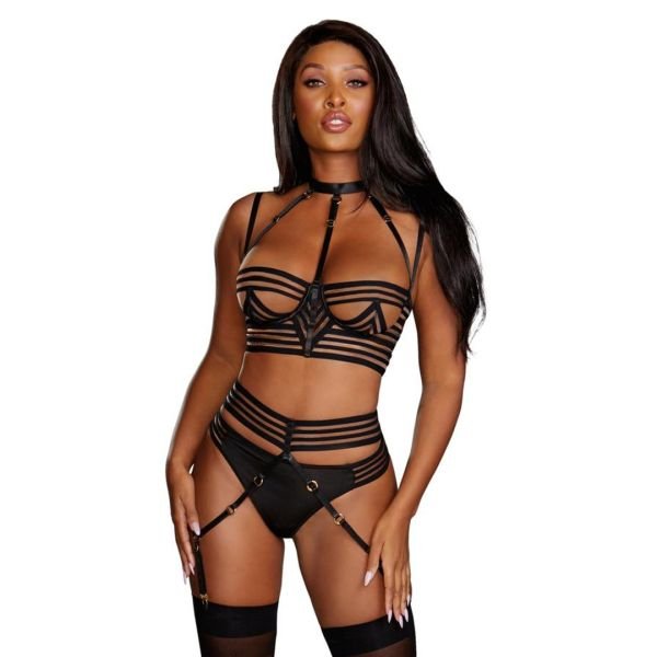 Dreamgirl Gestreepte Elastische BH met Jarretels Goud
