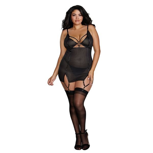 Dreamgirl Visnet Power Mesh Garterslip met Goud Details