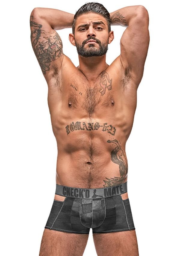 Male Power Check'd Mate cutout shorts, zwart