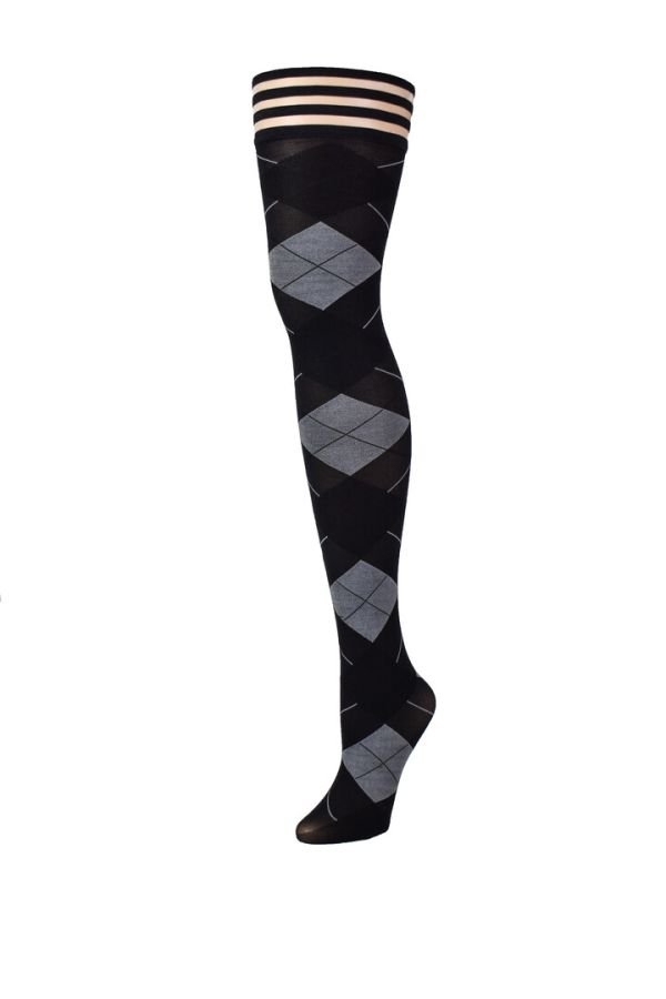 Kix'ies Kimmie Argyle bovenbenen met niet-slip grip, zwart