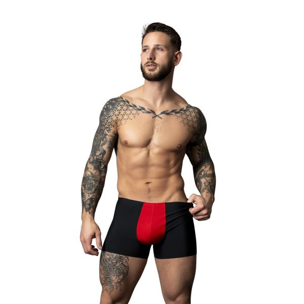 Male Power mesh short met pouch, zwart en rood