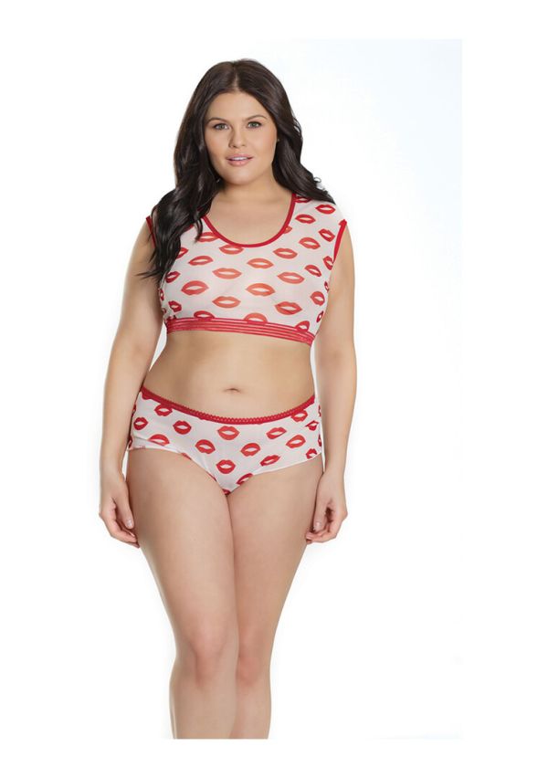 Coquette Lip Print Croptop en Shorts Plus Maat