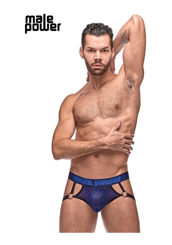 Male Power marineblauw jock ring met mesh voorkant