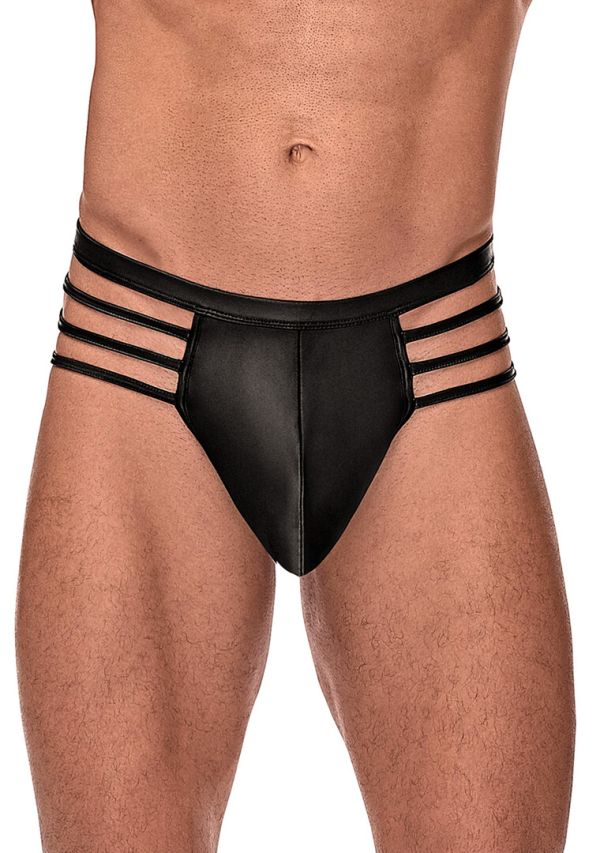 Male Power zwarte kooi string met heuprapen