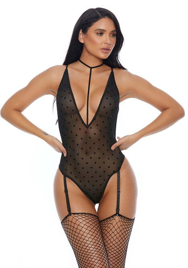 Forplay Sweet Dot Lage-Plunge Teddy Choker Achterkant
