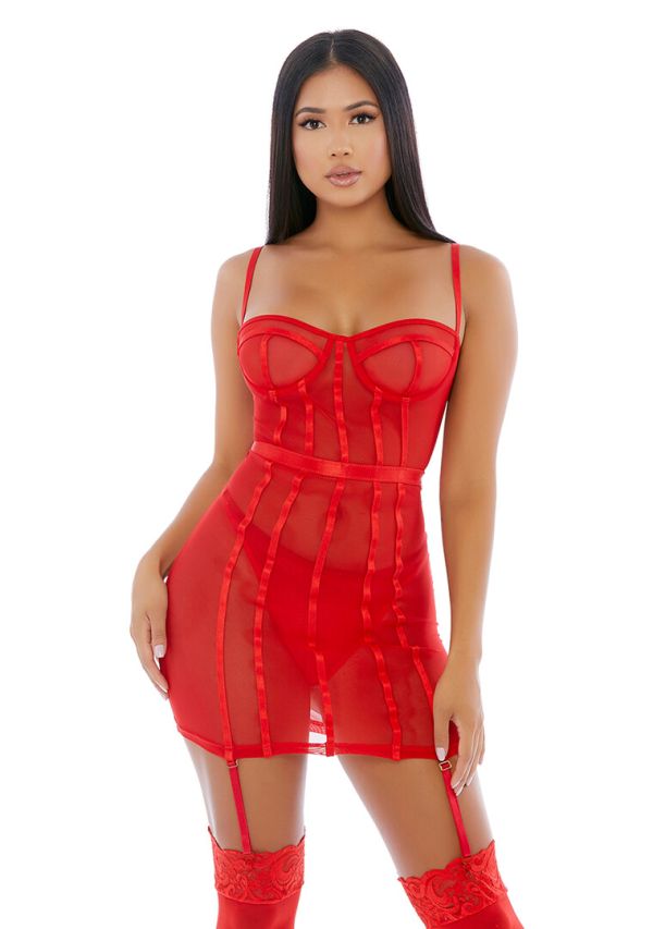 Forplay Doorzichtige Mesh Chemise met Elastische Trim