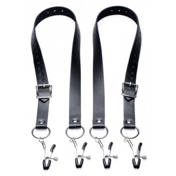 XR Brands spreid XL schaamlippen riem, Zwart