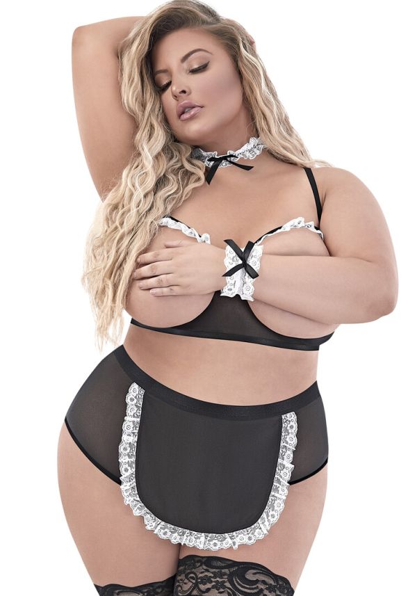 Magic Silk Fancy Fluffer Zwart Open-Cup Schort Setje