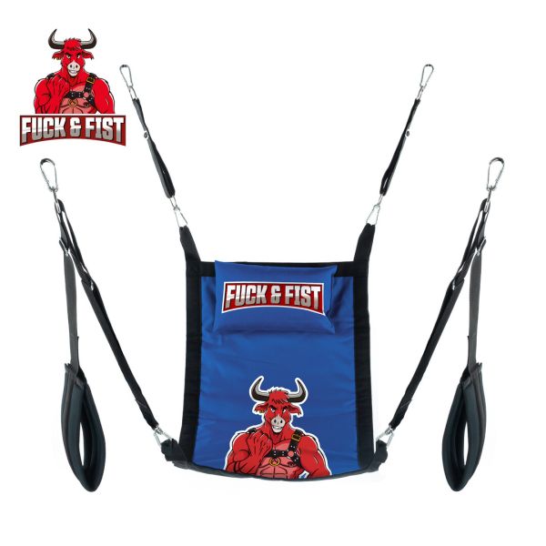 Fuck & Fist rechthoekige stof sling met kussen, blauw/zwart