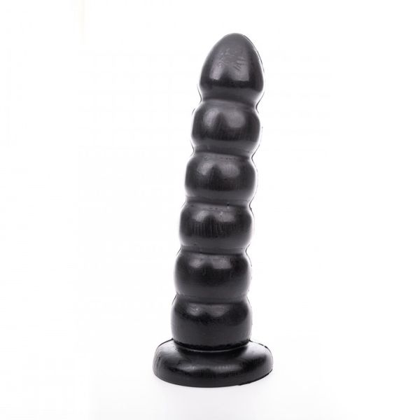 Hung System Yoo-Hoo geribbelde dildo 27,5 cm zwart met kralen