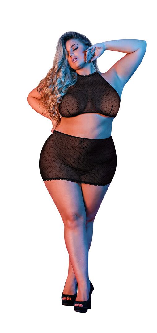 Magic Silk Polka Dot Halter Top Minibrok, Zwart