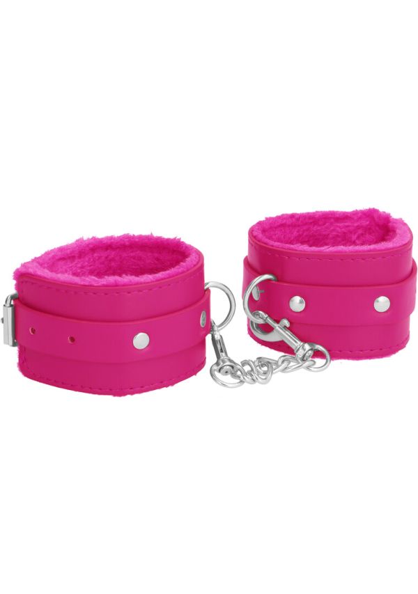 Ouch! pluche leren handboeien in zacht roze