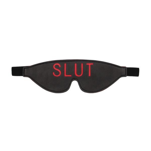 Ouch! Leren blinddoek met SLUT-uitsnijding