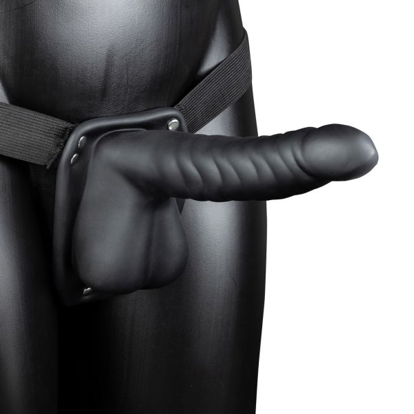 Ouch! Geribbelde Holle Strap-On met Ballen, Gebogen Plezier Toy