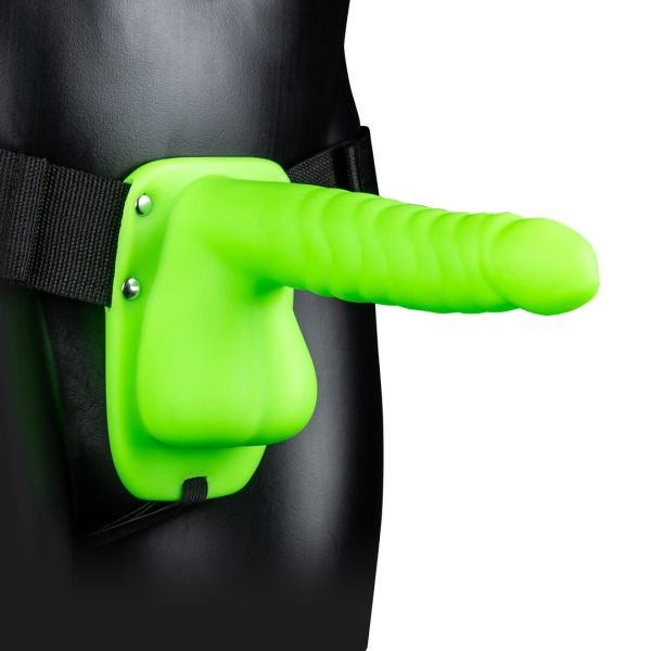 Ouch! Glow Geribbelde Holle Strap-on Ballen
