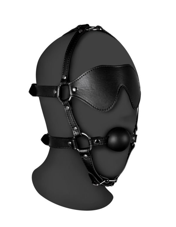 Ouch! blinddoek kopharnas met mondknevel zwart