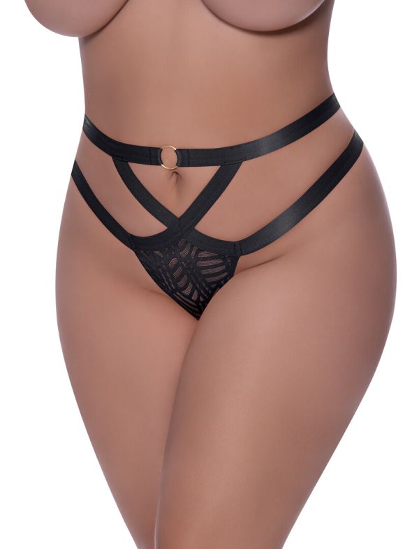 Magic Silk Mesh Cheeky Slipje Met Kruislings-Riemband Design En O-Ring