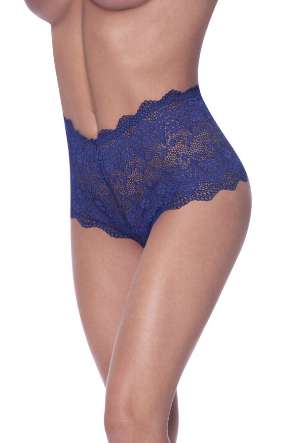 Magic Silk kanten boyshort met open kruis, S/M, bosbessenpaars