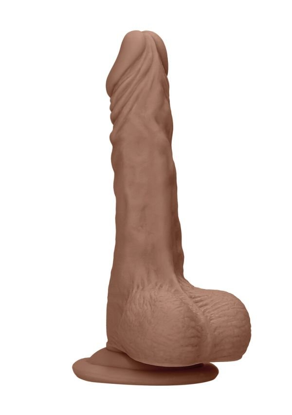 RealRock Dong met Ballen Bruin Getextureerd 17cm