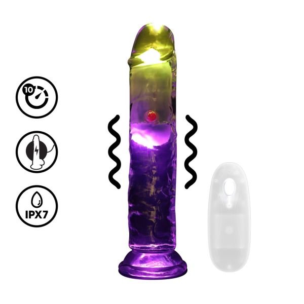 RealRock Clear Vibrating Dildo with LED, 18 cm