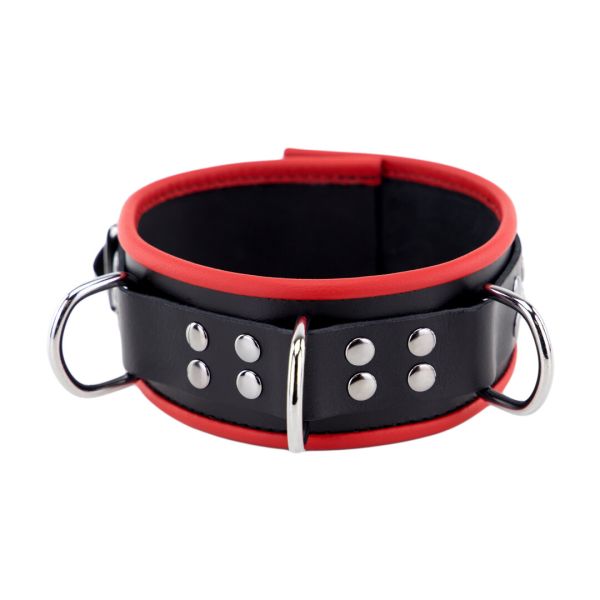 Red Leather Ketting met Drie D-Ring Accenten