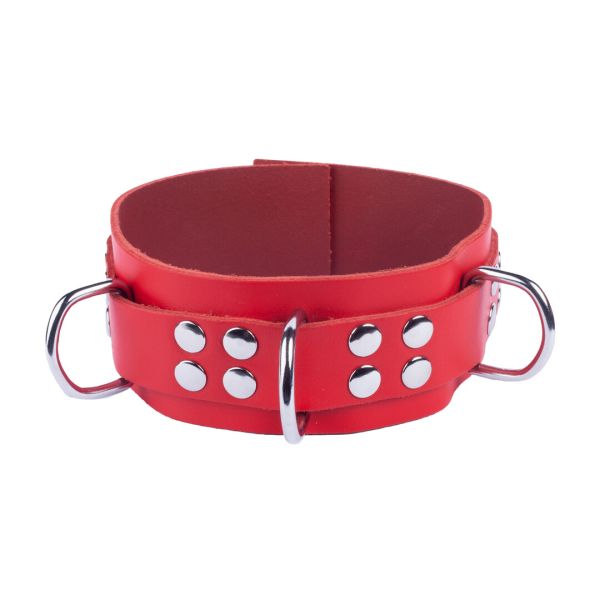 Red Leather Brede Band Halsband, Rood