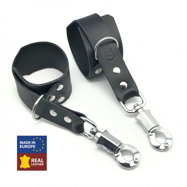Red Leather suspension handboeien met anti-paniek haak