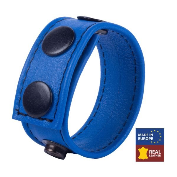 Red Leather Cocky Cockring in Blauw