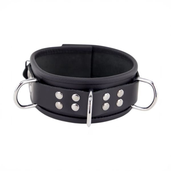 Red Leather Drie-Ring Collar Halsband