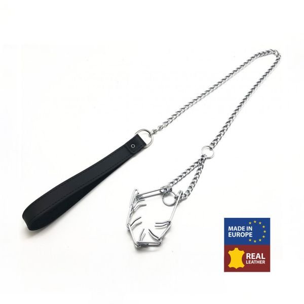 Red Leather Penisvormige Halsband en Ketting Zwart en Zilver