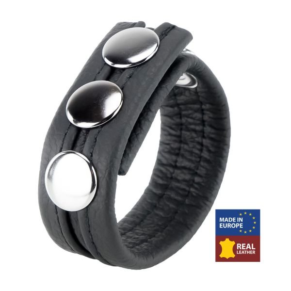 Red Leather Snap Cockring in Zwart