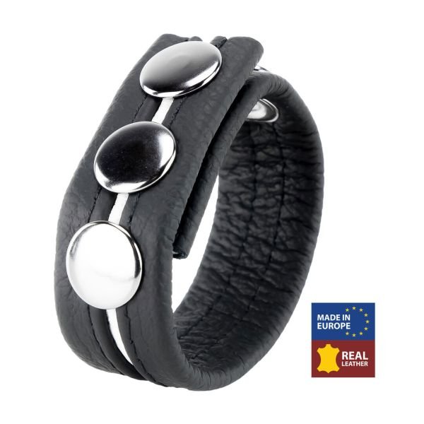 Red Leather 3-Snap Cockring in Wit