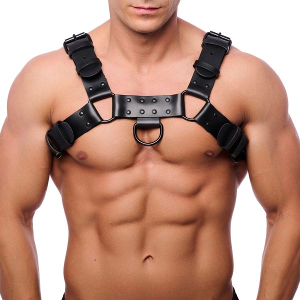Red Leather Bulldog Harnas S/M in Klassiek Zwart