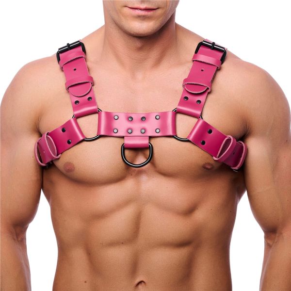 Red Leather Bulldog Harnas L/XL in Roze