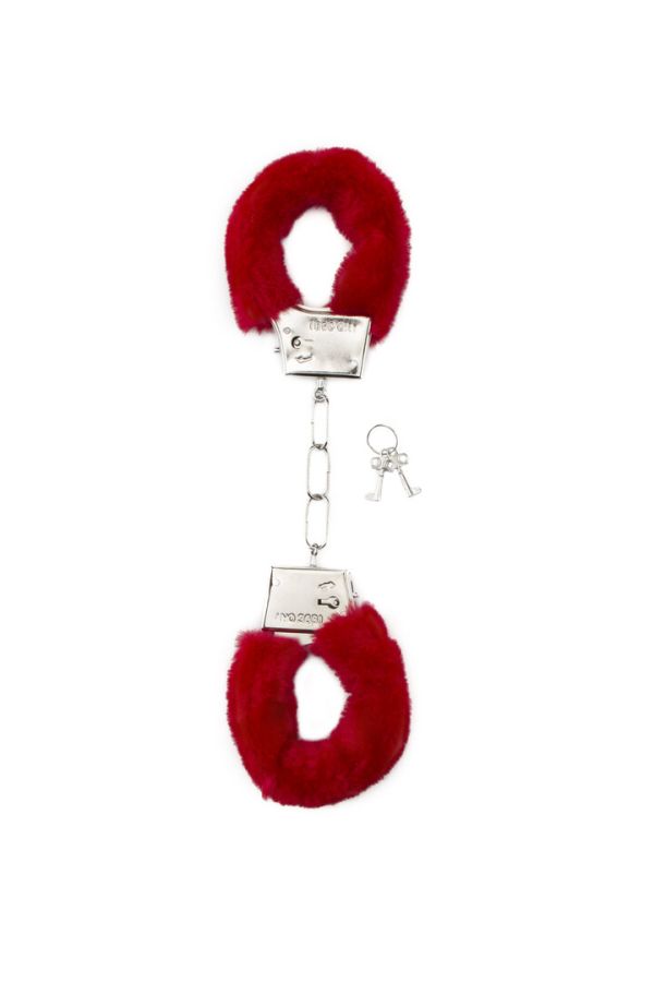 Shots Toys fluweelachtige handboeien rood snelafslag pols