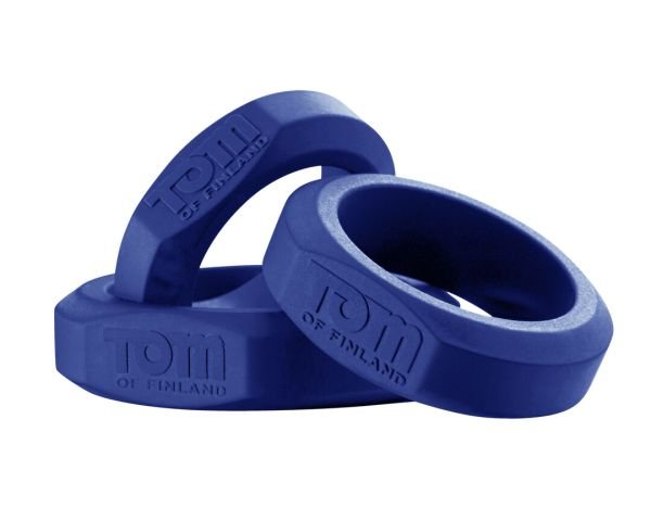 XR Brands Drie-Stuk Siliconen Ring Set, Blauw